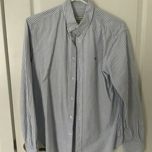 SOLD- Maison Kitsuné Men's Blue and White Striped Oxford Shirt- size FR39